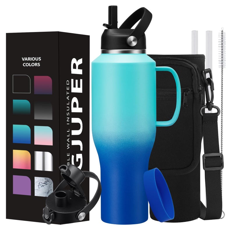 DIGJUPER 40 oz Insulated Water-Bottle that fits in Cup Holder - Cold 48h/Hot 24h, Stainless Steel Tumblers with Lids and Straws & Bottle Sleeve, Leak Proof Metal Flask Cup, Travel Coffee Tumbler with Handle - Image 1