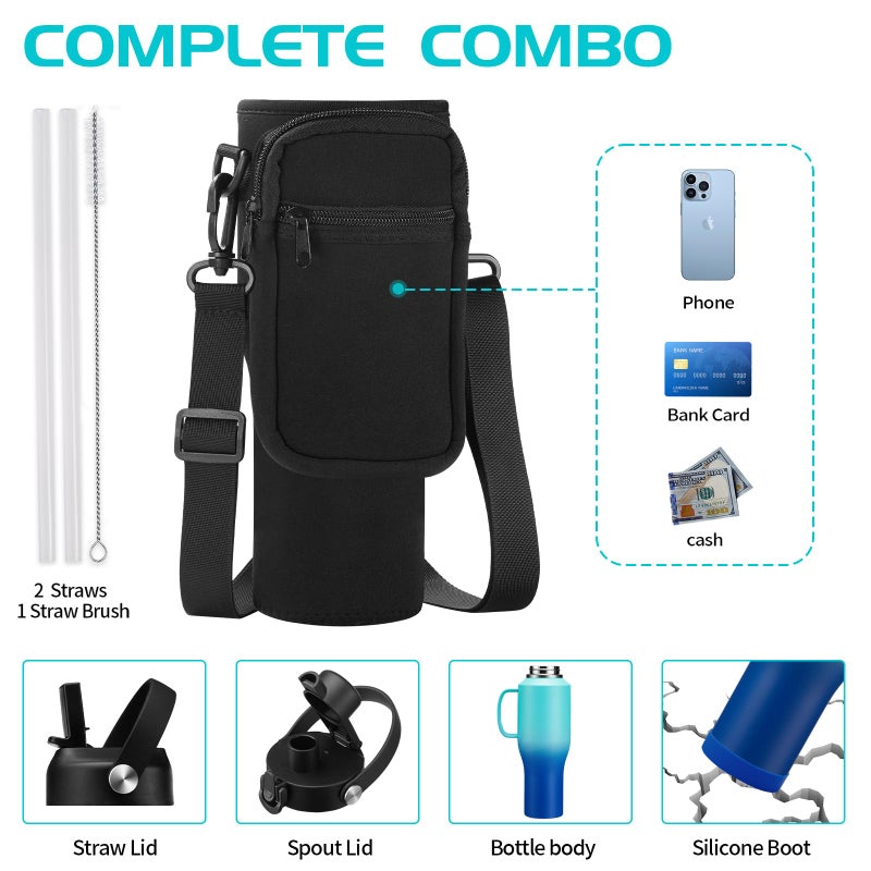 DIGJUPER 40 oz Insulated Water-Bottle that fits in Cup Holder - Cold 48h/Hot 24h, Stainless Steel Tumblers with Lids and Straws & Bottle Sleeve, Leak Proof Metal Flask Cup, Travel Coffee Tumbler with Handle - Image 4