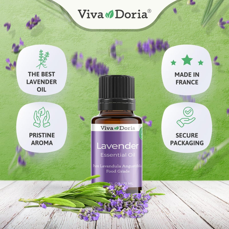 Viva Doria Lavender Essential Oil, 100% Pure, Natural Essential Oil, Undiluted, for Aromatherapy | Food Grade, 15 mL (0.5 Fluid Ounce)