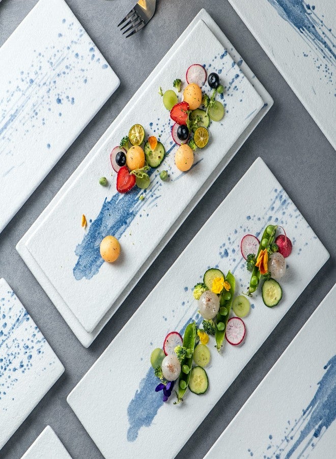 Uaral Serving Platter Long Flat Plate - 14 inch Rectangular Tray for Party,Sushi,Appetizer,Sashimi,Cheese,Set of 2, (Blue) - Image 3