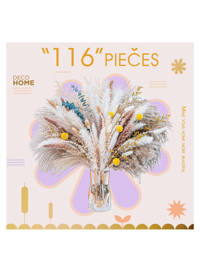 MERICKA 116Pcs Natural Pampas Grass | Boho Home Decor Dried Flowers Bouquet | Bunny Tail Eucalyptus | Home Wedding Decoration - Image 2