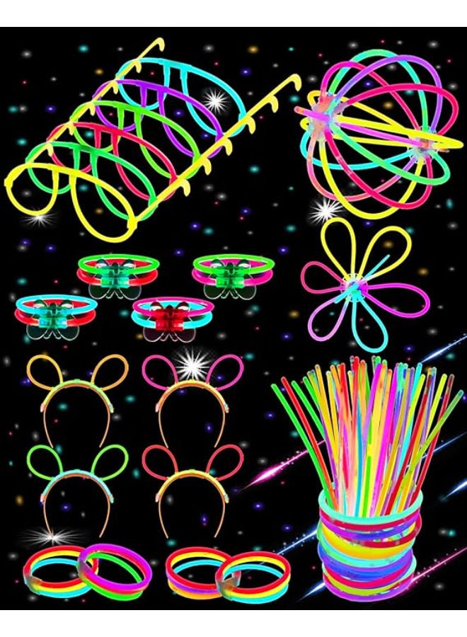 Carehabi Glow Sticks Party Set 100 x Glow Sticks Children's Glow Sticks with Connector Luminous Party Decoration Party Accessories Festival Accessories