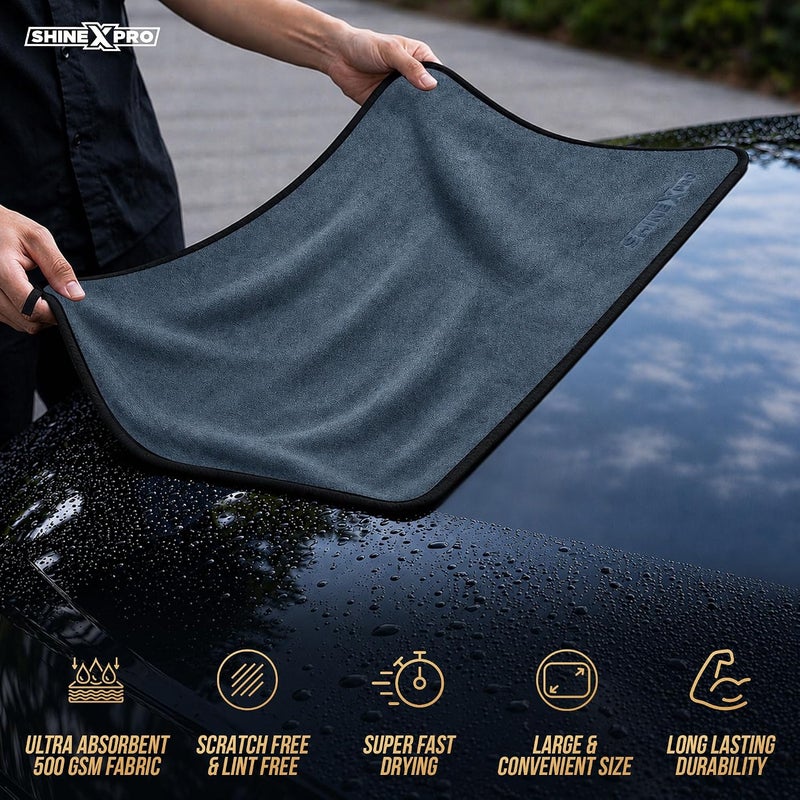 shinexpro Microfiber Car Cleaning Cloth - OG Soft 500 GSM Extra Large (35x75 CM) Microfiber Cloth for Car and Bike - Suede Edging for Scratchless Drying and Detailing (Pack of 2, Grey) - Image 3