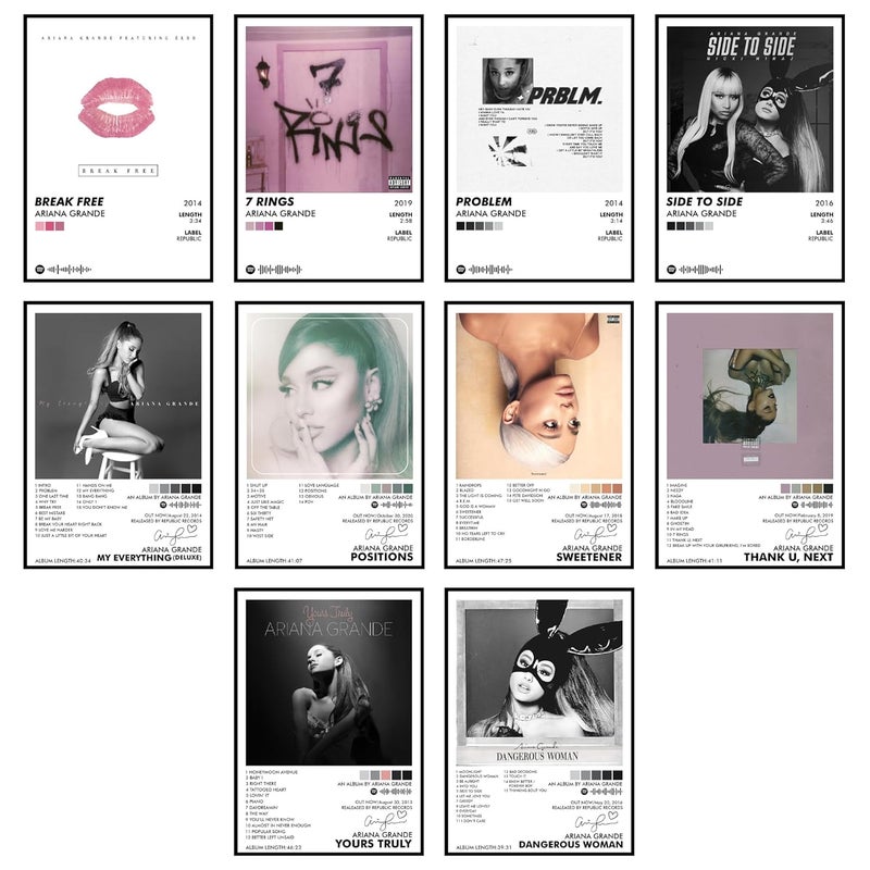 Thepaper9store Pack of 10 - Ariana Grande Music Album Art Wall Posters 8.2x11.8 inch Adhesive Tape Attached Wall Decor, Music Poster, Wall Art For Bedroom, Living room, Office (Ariana Grande) - Image 1
