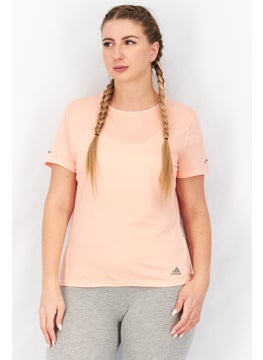 Women Sportswear Fit Brand Logo Short Sleeve T-Shirt, Peach