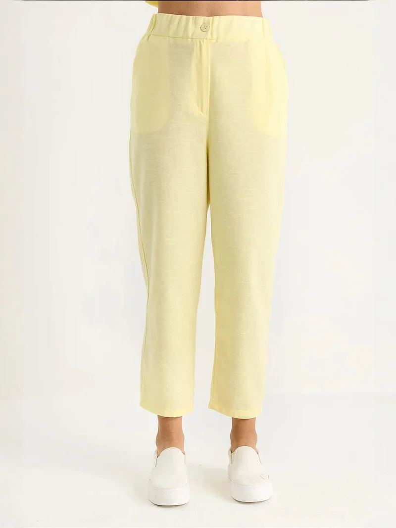 Bianco Lucci Lemon Yellow LUCCI Blouse-Pants Two Pieces Set for Women | Best Price UAE