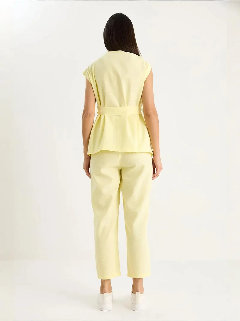 Bianco Lucci Lemon Yellow LUCCI Blouse-Pants Two Pieces Set for Women | Best Price UAE