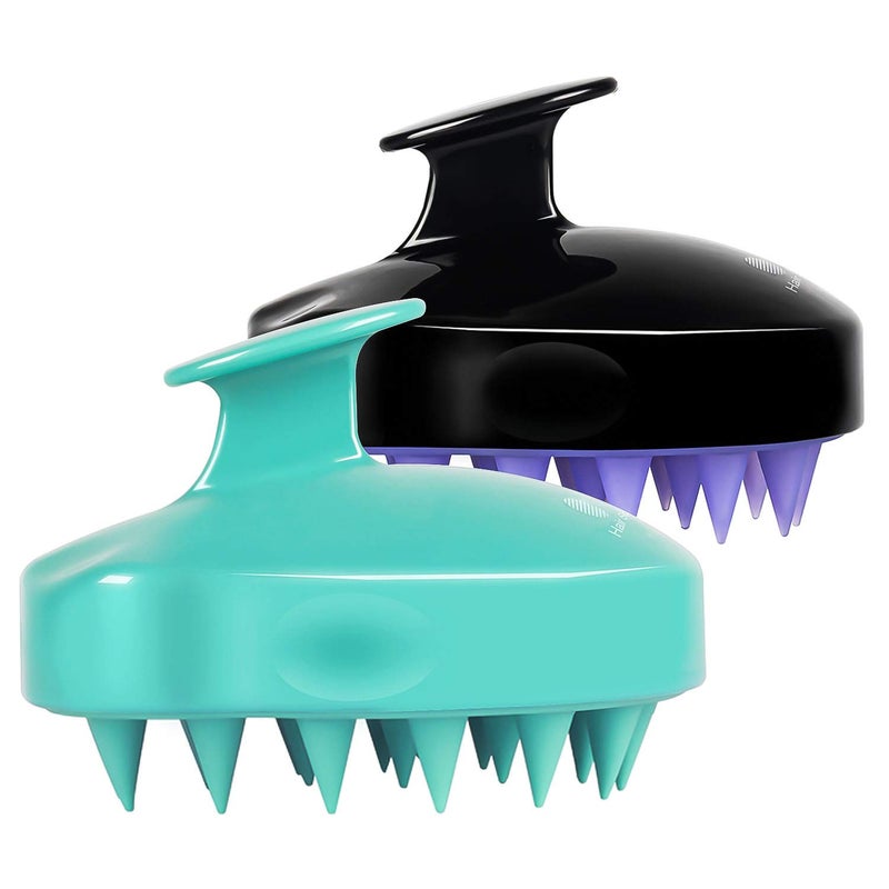 HEETA Hair Scalp Massager Shampoo Brush 2 Pack, Soft Silicone Bristles to Remove Dandruff, Waterproof Hair Scrubber for Both Wet Dry Use, Suitable for Men & Women (Green & Black) - Image 1
