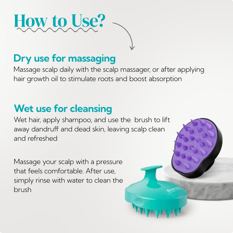 HEETA Hair Scalp Massager Shampoo Brush 2 Pack, Soft Silicone Bristles to Remove Dandruff, Waterproof Hair Scrubber for Both Wet Dry Use, Suitable for Men & Women (Green & Black) - Image 5