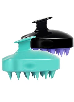 Heeta HEETA Hair Scalp Massager Shampoo Brush 2 Pack, Soft Silicone Bristles to Remove Dandruff, Waterproof Hair Scrubber for Both Wet Dry Hair, Suitable for Men & Women (Green & Black)  - Image 1