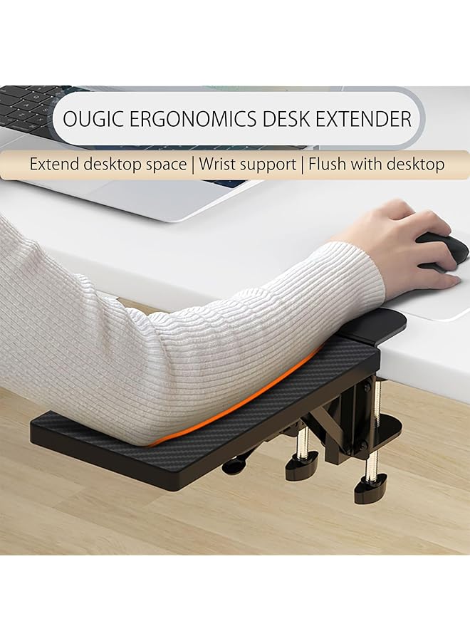 erorex Ergonomics Desk Extender Tray 11.8 Inch X5.9 Inch Punch Free Clamp On Foldable Keyboard Drawer Tray Table Mount Arm Wrist Rest Shelf Computer Elbow Arm Support  - Image 2