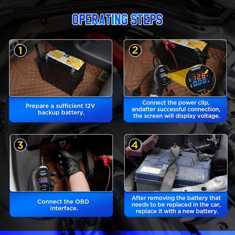 AUTOOL OBD II Car Memory Saver Cable with Digital Display and Alligator Clips - Image 4
