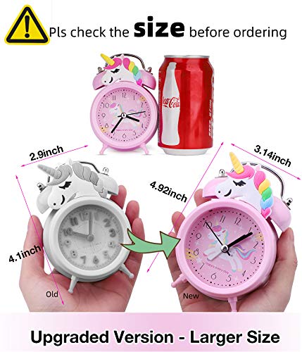 TCJJ Unicorn Alarm Clock for Girls Kids, Cute Bedroom Decoration, Non Ticking Silent Second Hand, w/Backlight Super Loud Twin Bell, for Kids Unicorn Gifts (Pink) - Image 2