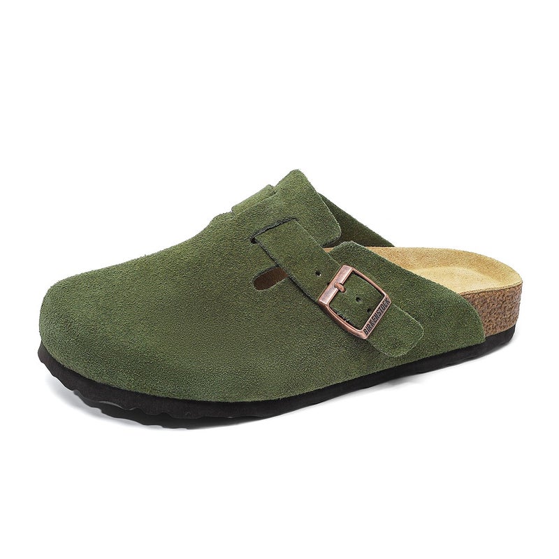 Waterproof Genuine Leather Cork Sole Slip-On Half Shoes for Adults, Unisex Closed-Toe Casual Loafers