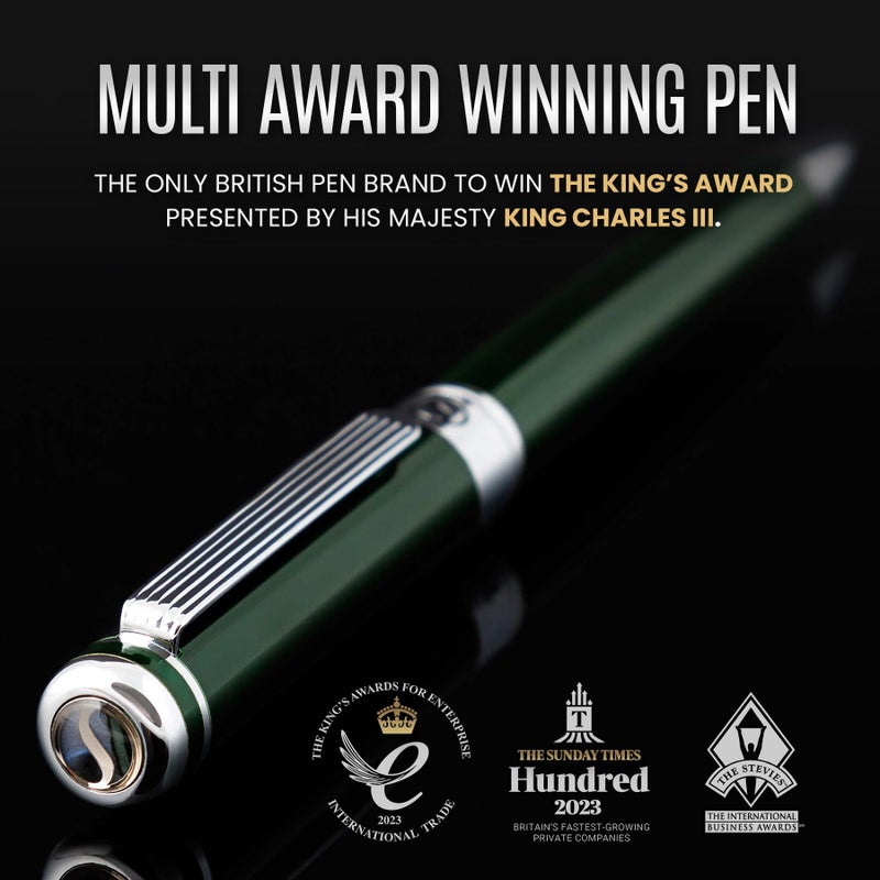 Scriveiner Green Ballpoint Pen - Stunning British Racing Green Luxury Pen, Chrome Finish, Schmidt Black Refill, Best Ball Pen Gift Set for Men & Women, Professional Executive Office, Nice Designer Pen - Image 2
