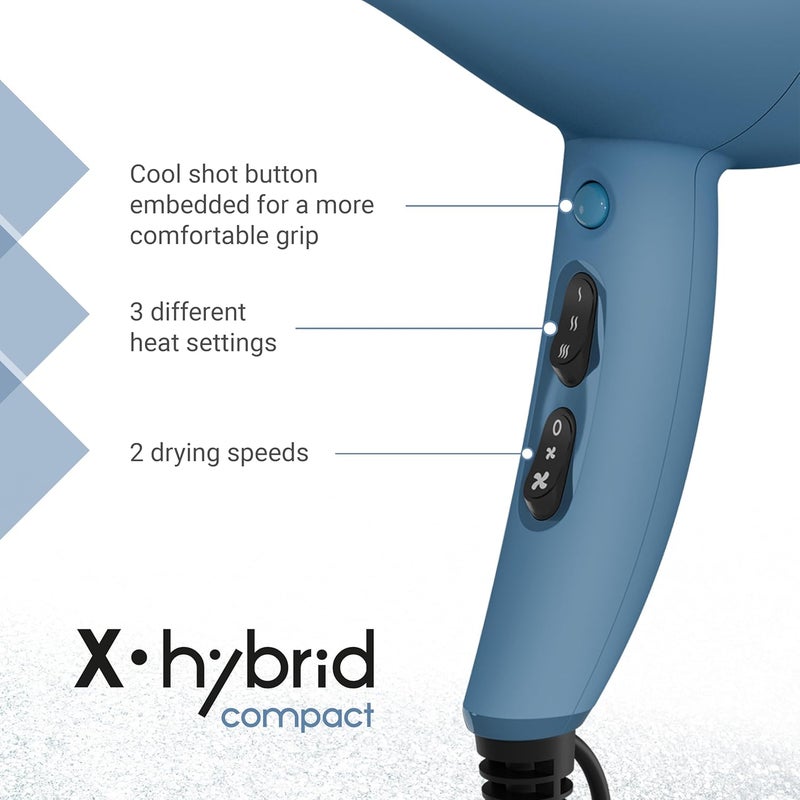 Gamma Professional Hair Dryer X-Hybrid Compact, Lightweight and Compact Hair Dryer, Ion Technology, Tourmaline Coated Grid, 1800-2100W (Avio Blue) - Image 2