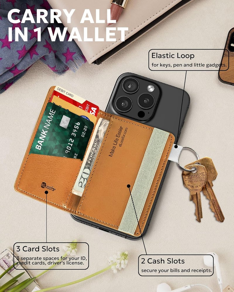 eLusefor Stick-On Phone Wallet for Back of iPhone or Android Case | 6 Sleeve Credit Card Holder - Pocket for Cards, Money & ID - Built-in Stand - Waterproof Material - Travel, Work & Life-Proof (Blush Pink) - Image 2