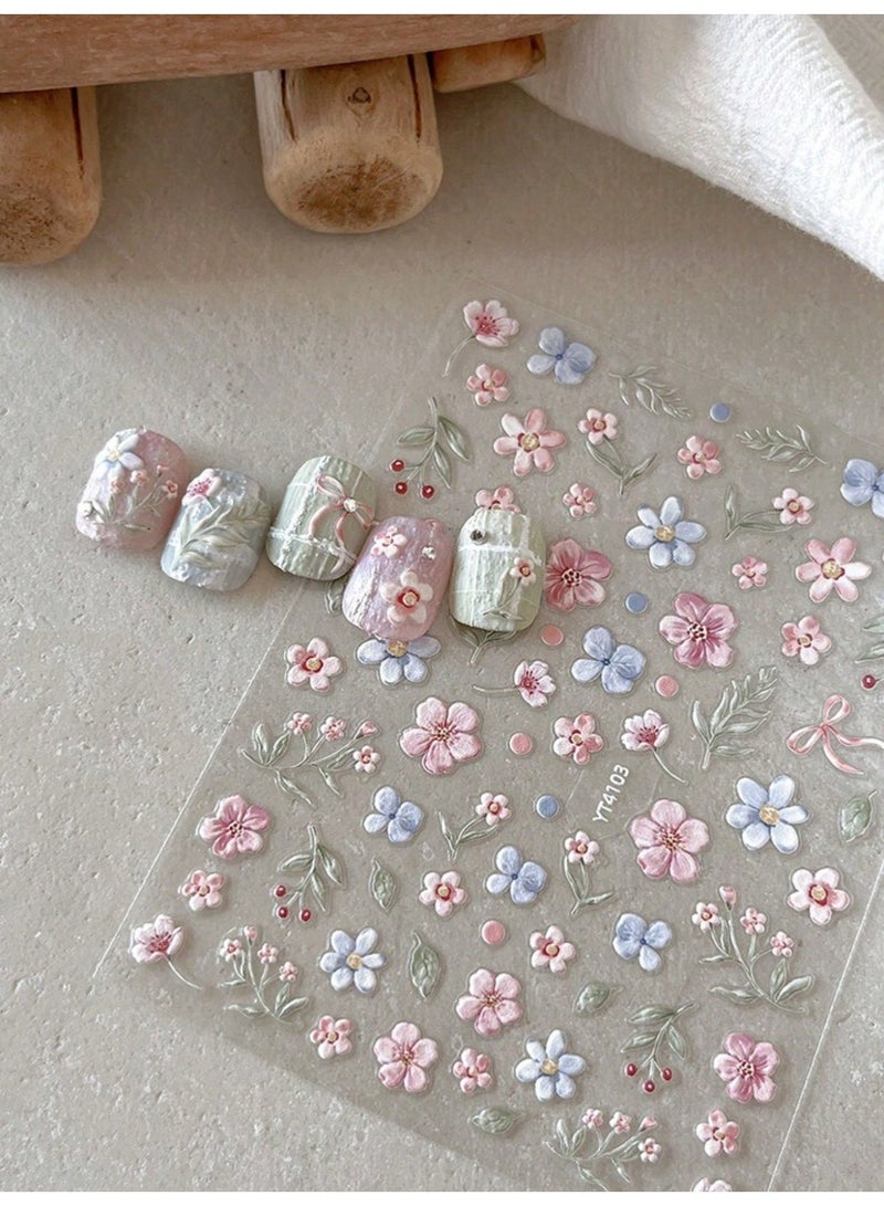 Self-Adhesive 3D Floral Nail Art Stickers With Colorful Flower Designs For Spring And Summer Manicure, 1 Sheet With Tweezers - Image 5