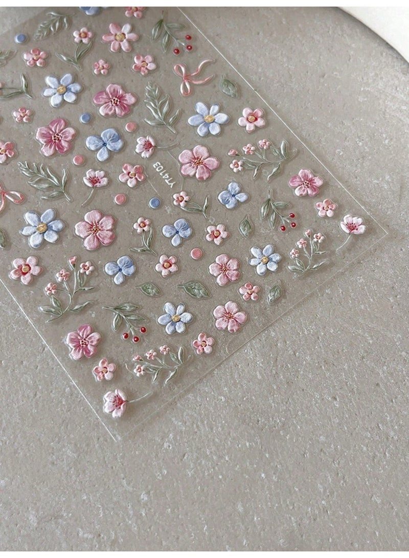 Self-Adhesive 3D Floral Nail Art Stickers With Colorful Flower Designs For Spring And Summer Manicure, 1 Sheet With Tweezers - Image 4