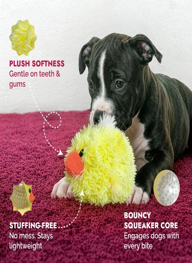 Pet Lou DOG'Z 4 Inch EZ Squeaky Chick Dog Plush Toy, Stuffing-Free Soft Plush, Durable Bouncy Squeaker Ball, Floats in Water, for Small & Medium Dogs, Yellow - Image 2