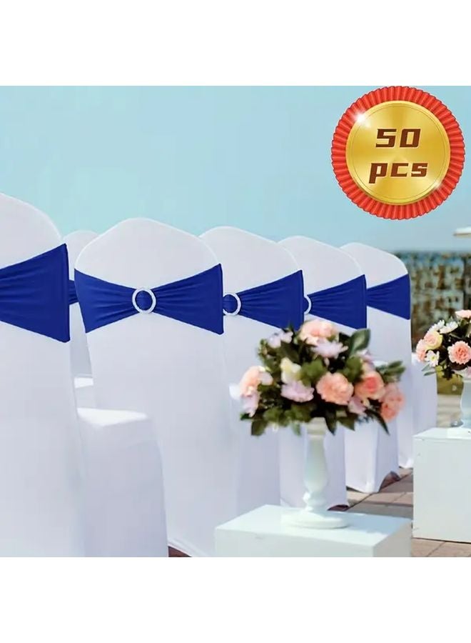Royal Blue Elastic Bow Tie Chair Back Decor 50pcs Polyester For Weddings Parties Banquets - Image 1