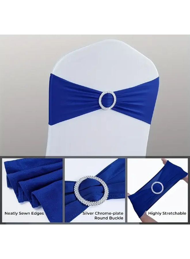 Royal Blue Elastic Bow Tie Chair Back Decor 50pcs Polyester For Weddings Parties Banquets - Image 2