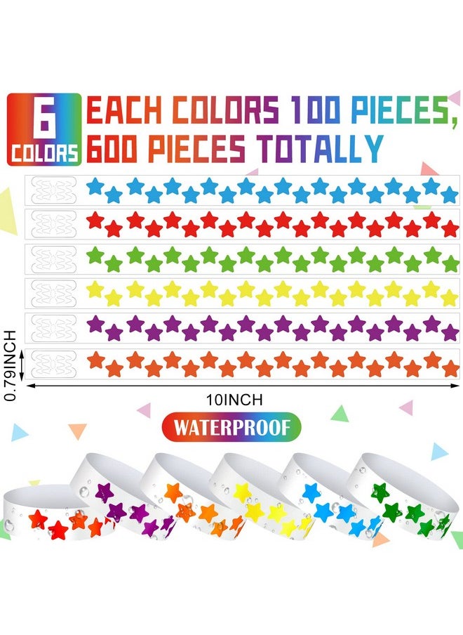 Teling - 600 Pack Neon Star Wristbands Paper Wristbands For Events Adhesive Event Wristbands Arm Bands For Events Party Wristbands Bracelets For Kids Birthday Wedding Neon Glow Party (Mixed Colors) - Image 1
