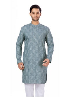 Studio Shringaar Studio Shringaar Men's Cotton Blend Relaxed Fit Ikat Printed Knee Length Kurta(M119, Grey_5XL)  - Image 1