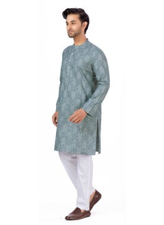 Studio Shringaar Studio Shringaar Men's Cotton Blend Relaxed Fit Ikat Printed Knee Length Kurta(M119, Grey_5XL)  - Image 2