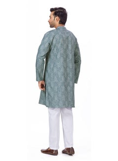 Studio Shringaar Studio Shringaar Men's Cotton Blend Relaxed Fit Ikat Printed Knee Length Kurta(M119, Grey_5XL)  - Image 3