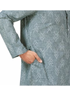 Studio Shringaar Studio Shringaar Men's Cotton Blend Relaxed Fit Ikat Printed Knee Length Kurta(M119, Grey_5XL)  - Image 4