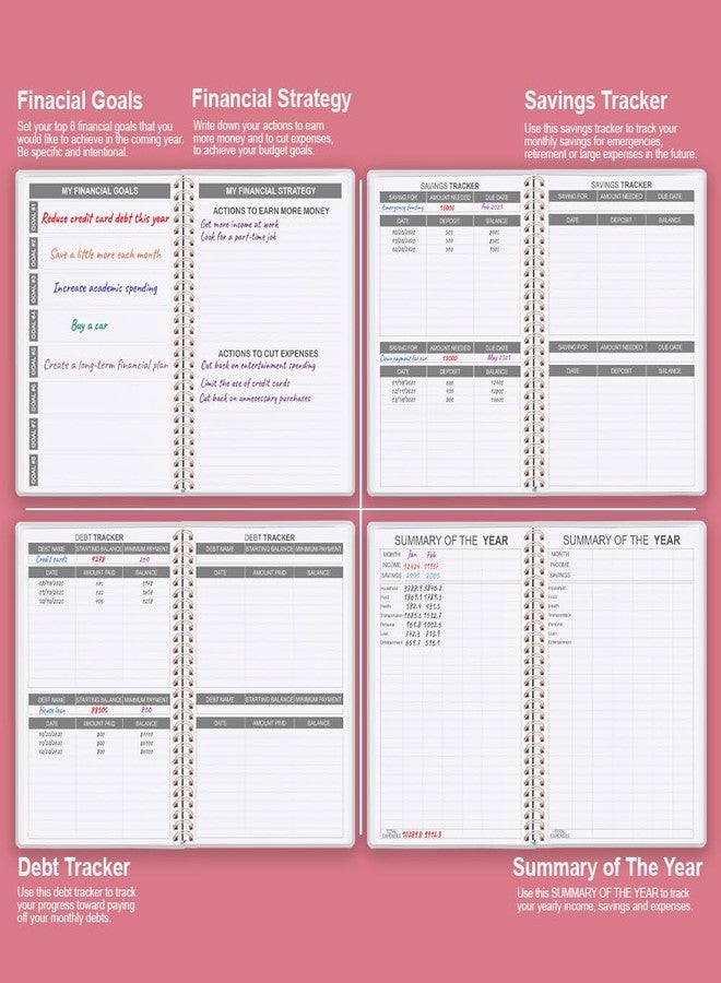 Getvow Budget Planner - Monthly Budget Book with Expense Tracker Notebook, Undated 12 Month Bill Organizer & Finance Planner to Manage Your Money, Account Book with Colorful Tabs, 8" x 9.5", Pink Watercolor - Image 5