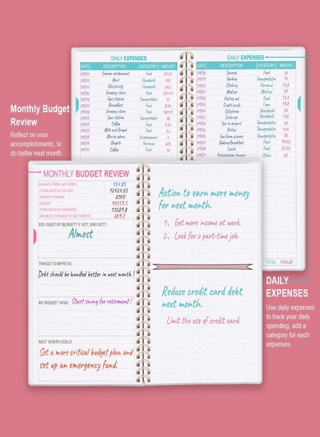 Getvow Budget Planner - Monthly Budget Book with Expense Tracker Notebook, Undated 12 Month Bill Organizer & Finance Planner to Manage Your Money, Account Book with Colorful Tabs, 8" x 9.5", Pink Watercolor - Image 3
