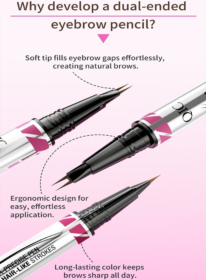 كيو اي سي حاجب، قلم فائق الدقة لرسم شعيرات دقيقة، قلم حواجب 2 في 1 ذو طرفين مع فرشاة مزدوجة، لحواجب طبيعية تشبه الشعر، طويل الأمد، بني - Image 4