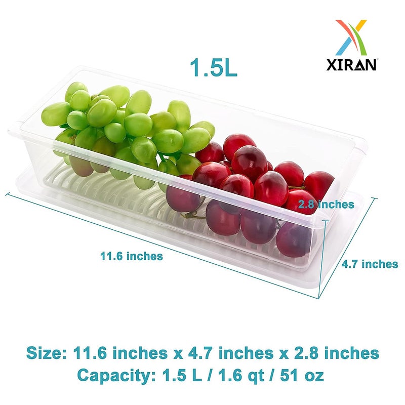 Xiran Fridge Storage Boxes Fridge Organizer With Removable Drain Plate And Lid Stackable Fridge Storage Freezer Storage Containers For FishMeatFruitsVegetables 1500MlPack Of 4PlasticBlue - Image 2