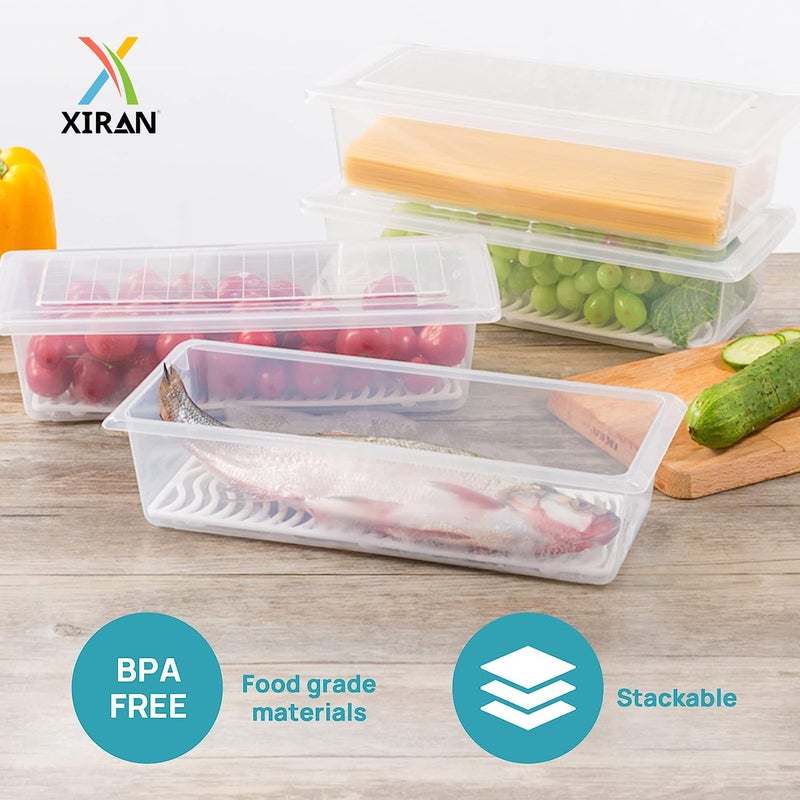 Xiran Fridge Storage Boxes Fridge Organizer With Removable Drain Plate And Lid Stackable Fridge Storage Freezer Storage Containers For FishMeatFruitsVegetables 1500MlPack Of 4PlasticBlue - Image 4