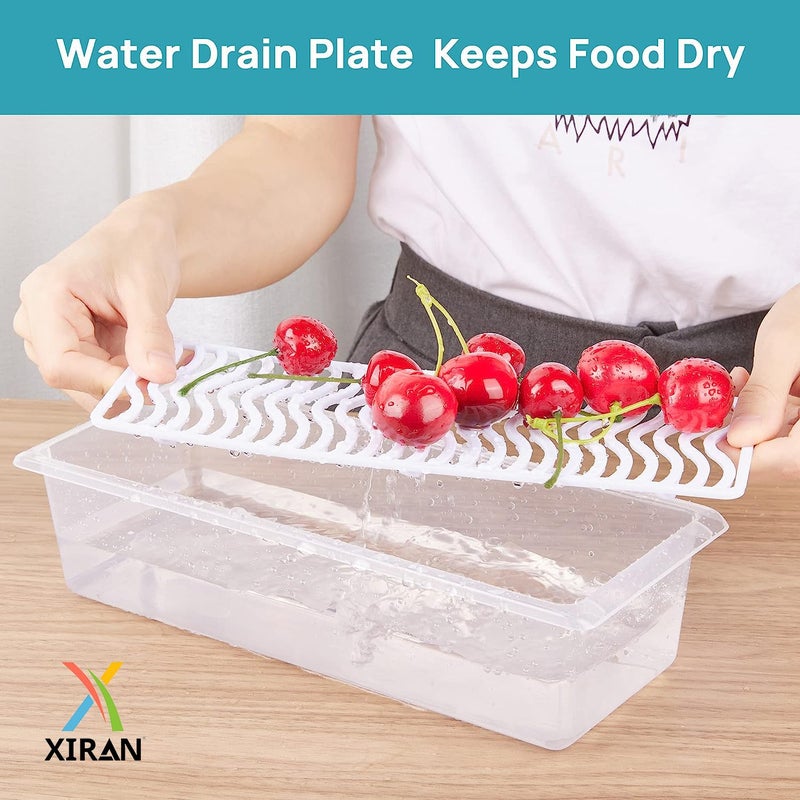 Xiran Fridge Storage Boxes Fridge Organizer With Removable Drain Plate And Lid Stackable Fridge Storage Freezer Storage Containers For FishMeatFruitsVegetables 1500MlPack Of 4PlasticBlue - Image 3