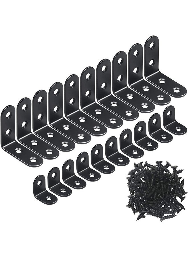 YAMASO YAMASO 20PCS L Bracket Corner Bracket,Black Small Right Angle Bracket for Wood Furniture Cabinet Chair(10PCS 0.79 Inch+10PCS 1.57 Inch with 60PCS Screws)  - Image 1
