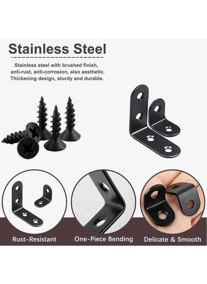 YAMASO YAMASO 20PCS L Bracket Corner Bracket,Black Small Right Angle Bracket for Wood Furniture Cabinet Chair(10PCS 0.79 Inch+10PCS 1.57 Inch with 60PCS Screws)  - Image 3