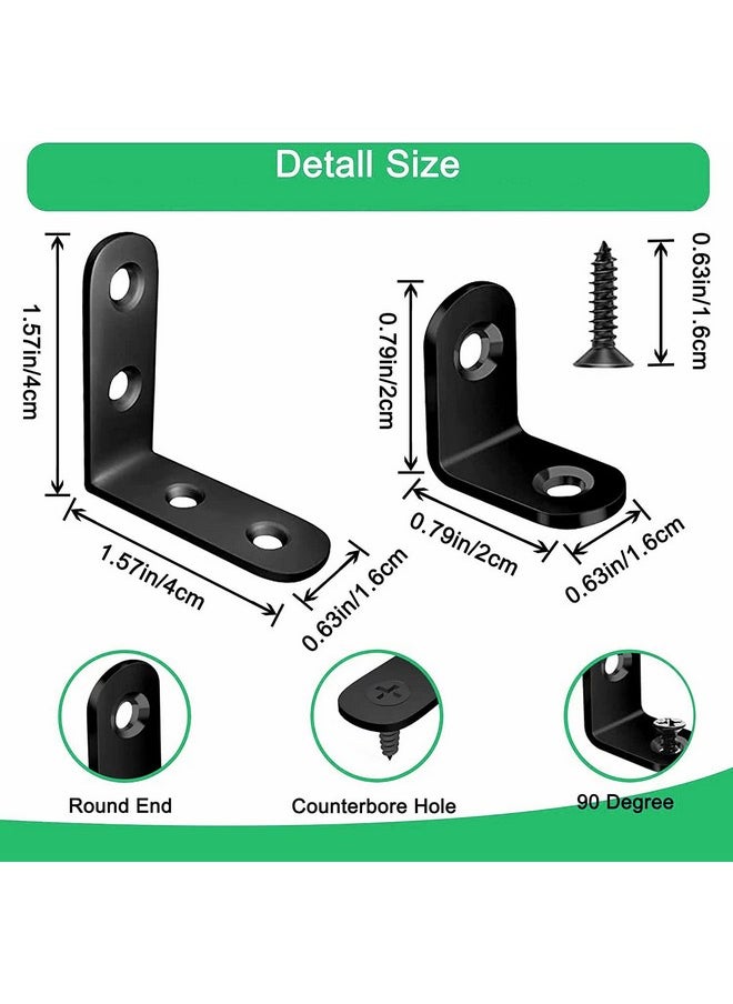 YAMASO YAMASO 20PCS L Bracket Corner Bracket,Black Small Right Angle Bracket for Wood Furniture Cabinet Chair(10PCS 0.79 Inch+10PCS 1.57 Inch with 60PCS Screws)  - Image 2