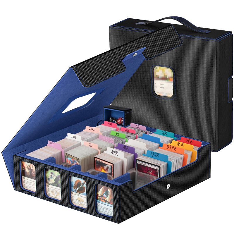 Gomyrod 3200+ Trading Card Storage Box with Commander Display, 4-Row TCG Card Box with Portable Handle, Compatible for TCG/MTG/Magic Cards, 30 Colorful Divider, 8 Supporters, US Design Patent (Black&Blue) - Image 1