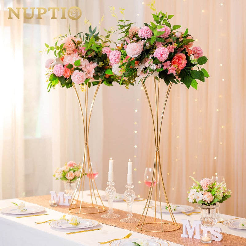 NUPTIO 2 Pcs Gold Vases for Centerpieces, 31.1in Tall Metal Trumpet Vase, Road Lead for Wedding Party Dinner Centerpiece, Flower Stand for Christmas Anniversary Birthday Home Decoration - Image 2
