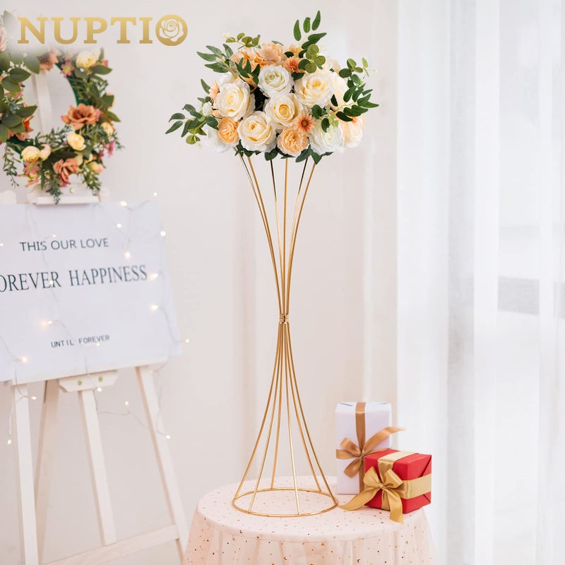 NUPTIO 2 Pcs Gold Vases for Centerpieces, 31.1in Tall Metal Trumpet Vase, Road Lead for Wedding Party Dinner Centerpiece, Flower Stand for Christmas Anniversary Birthday Home Decoration - Image 3