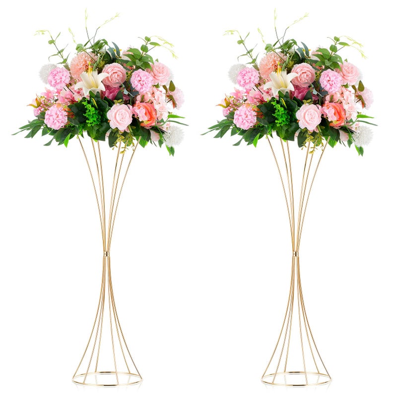 NUPTIO 2 Pcs Gold Vases for Centerpieces, 31.1in Tall Metal Trumpet Vase, Road Lead for Wedding Party Dinner Centerpiece, Flower Stand for Christmas Anniversary Birthday Home Decoration - Image 1
