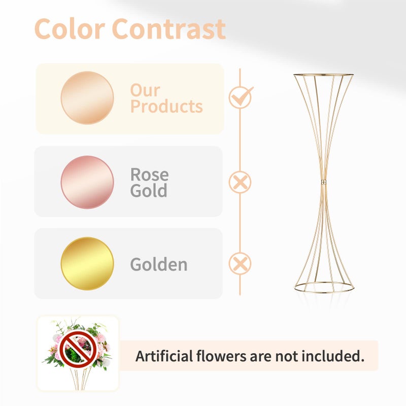 NUPTIO 2 Pcs Gold Vases for Centerpieces, 31.1in Tall Metal Trumpet Vase, Road Lead for Wedding Party Dinner Centerpiece, Flower Stand for Christmas Anniversary Birthday Home Decoration - Image 4
