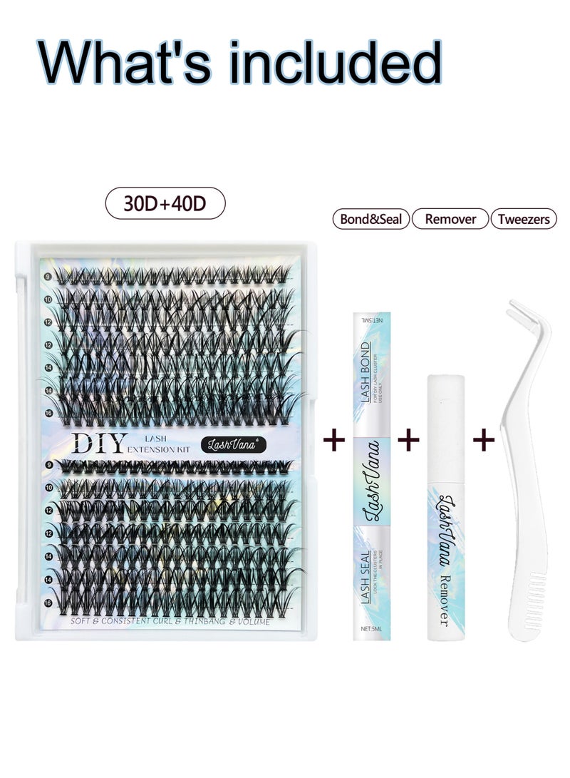 MissTiara DIY segmented false eyelashes, including eyelash glue, eyelash remover and eyelash curler set, suitable for beginners, reusable, 30D 40D large capacity D-shaped curve messy thick curled imitation eyelashes, the perfect choice for creating stunning eyes, 280 pcs - Image 4