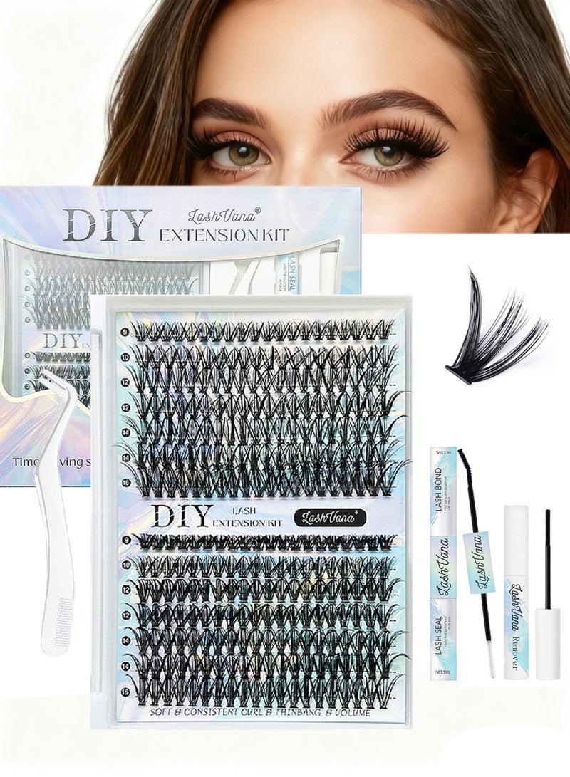 MissTiara DIY segmented false eyelashes, including eyelash glue, eyelash remover and eyelash curler set, suitable for beginners, reusable, 30D 40D large capacity D-shaped curve messy thick curled imitation eyelashes, the perfect choice for creating stunning eyes, 280 pcs - Image 1
