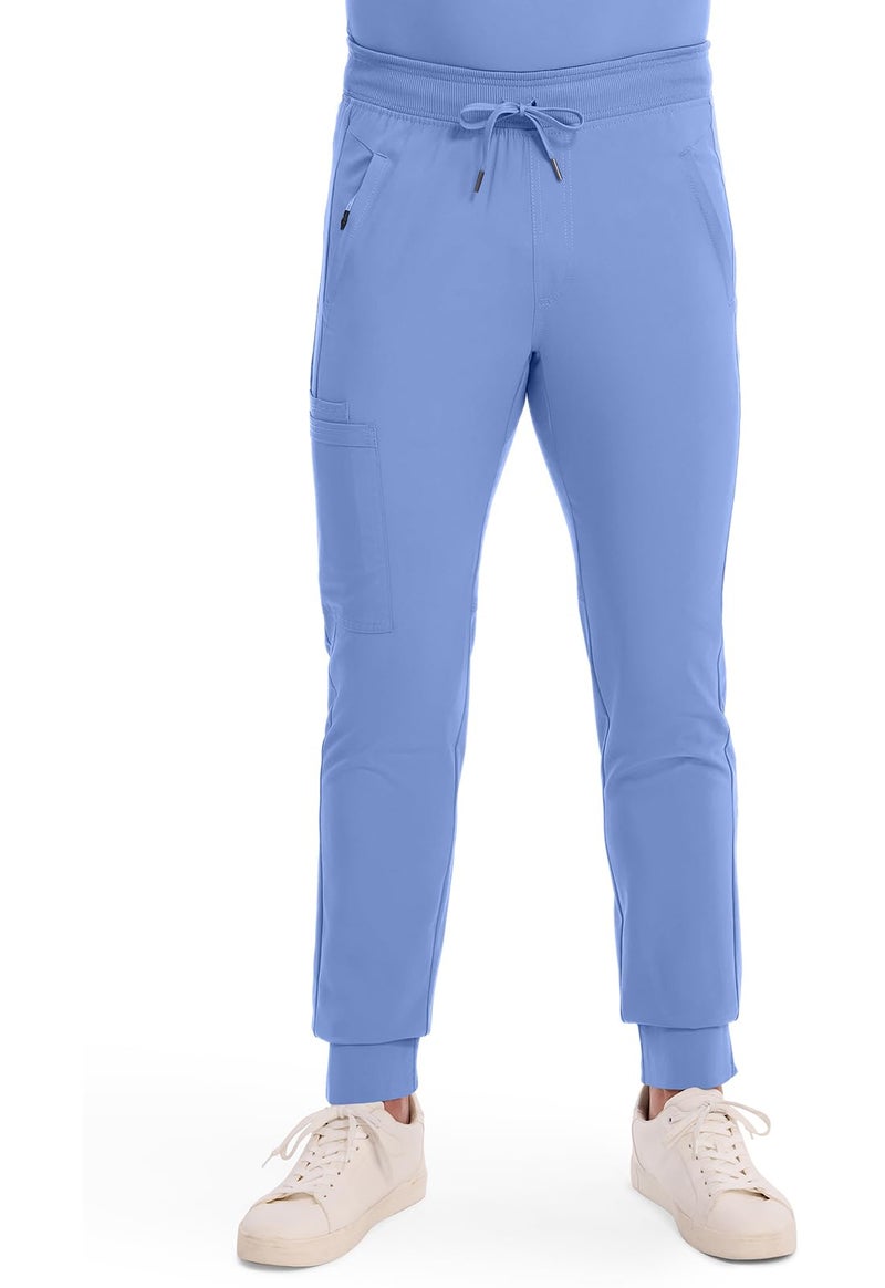 Cherokee Mens Mid Rise Jogger Scrub Pants with Zipper Cargo Pocket 360 Stretch Moisture Wicking PROTX2 Fabric - CK004A, M, Ciel