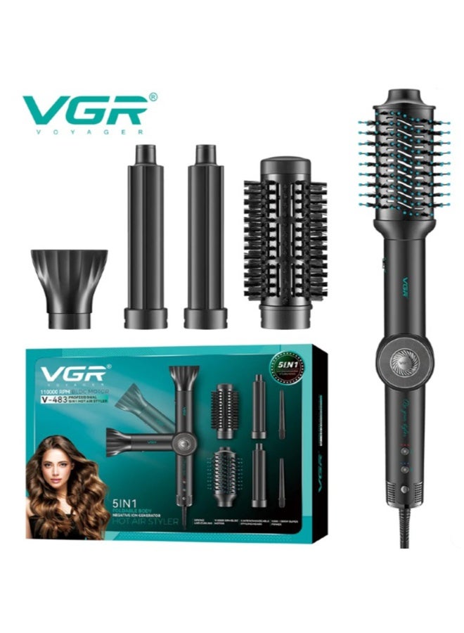 VGR 5-in-1 Professional Hot Air Styler with 110,000 RPM BLDC Motor – Fast Drying, Curling & Styling in One Tool High-Speed Ionic Hair Styler with Interchangeable Attachments, Adjustable Settings & Foldable Design for Easy Use - Black black - Image 1