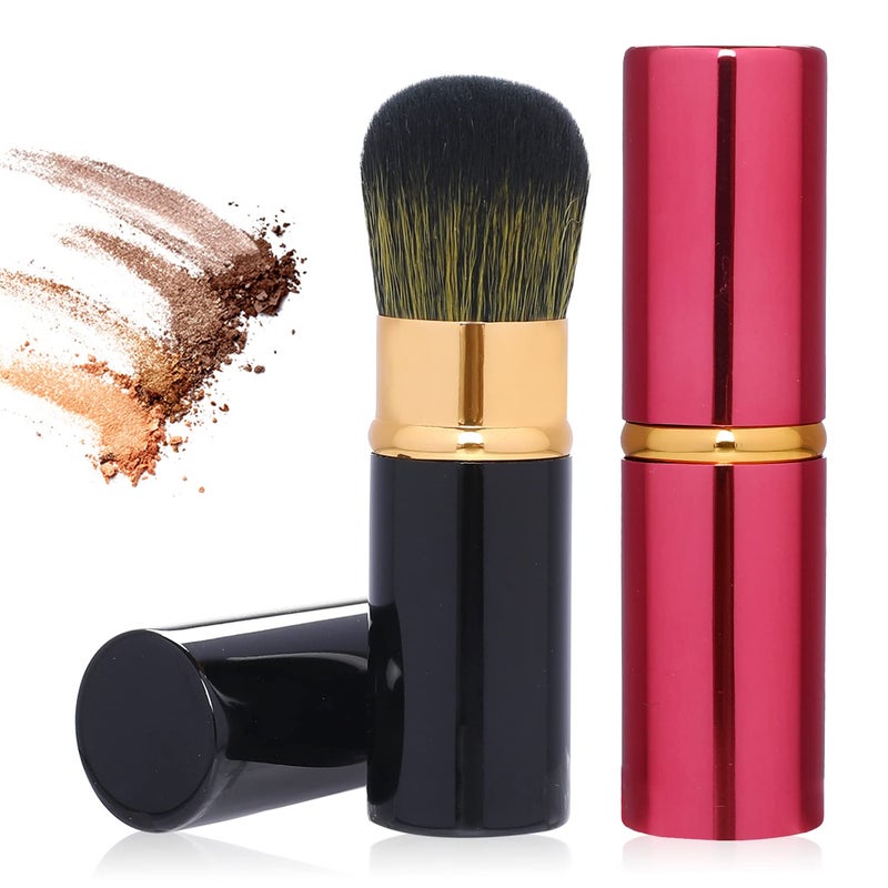 Sliverdew 2 Pieces Retractable Kabuki Brush for MakeupPortable Blush Brushes Makeup Brushes Contour Brush Kabuki Foundation Brush Powder Brush Travel Makeup Brushes Extensible Makeup Brush Set with Cover - Image 3